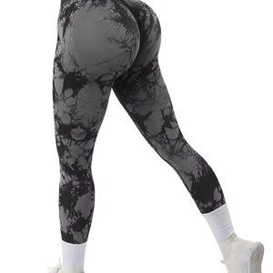 Sukksess Printed Seamless Scrunch Leggings - Black Tie Dye, Size S